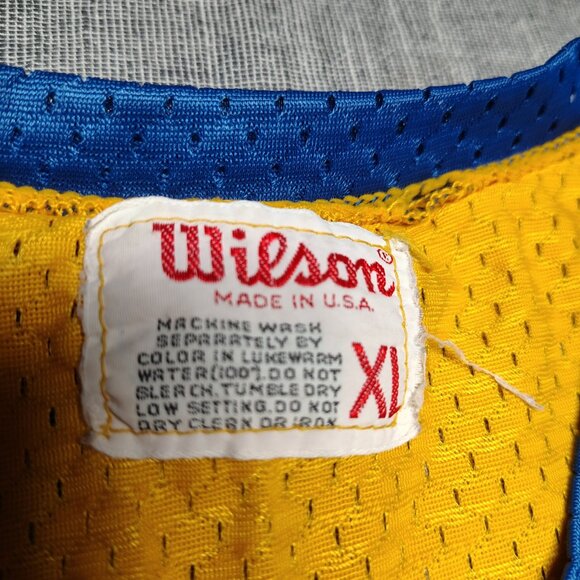 VINTAGE 70s Wilson Jersey Yellow Blue Blank Practice Made In USA Ringer - Picture 4 of 8
